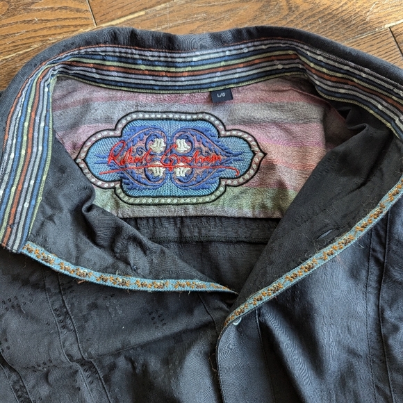 Robert Graham Rolled Cuffs Collar Black Cotton Silk Mens Size L Buttondown shirt - Picture 4 of 13